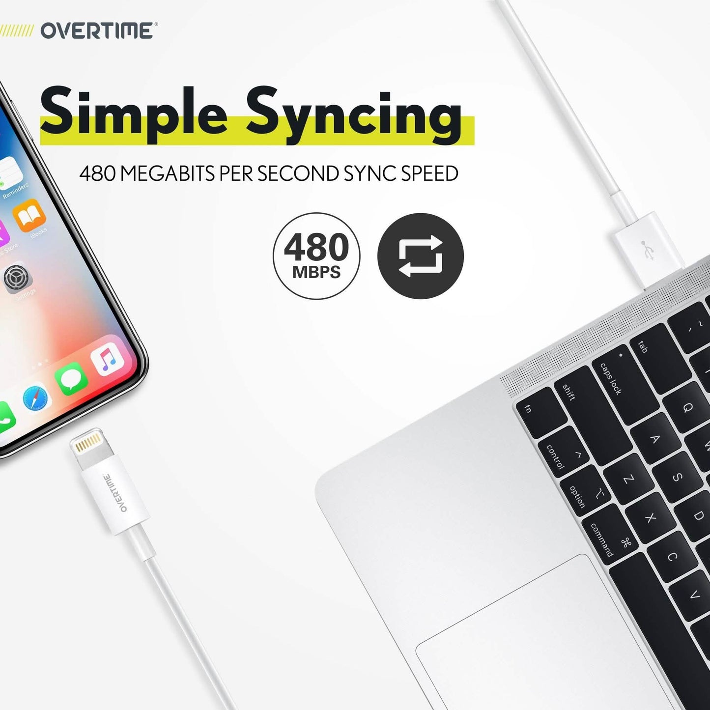 6Ft Overtime Apple MFI Certified Lightning To USB Cable, Phone Charger and Sync Cable