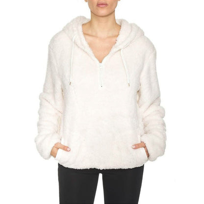 1/4 Zip Hooded Sherpa In and Out Lined Pull Over with 2 Pockets