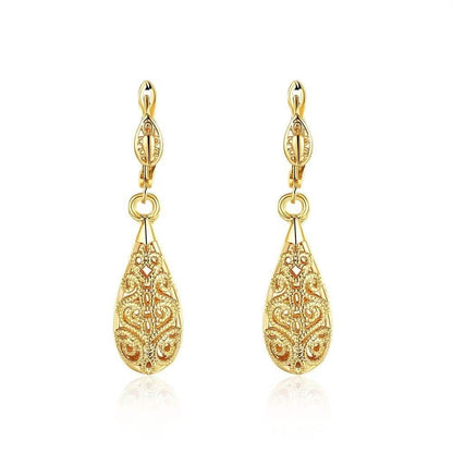 18K Gold Laser Cut Filigree Drop Earrings - Assorted Colors