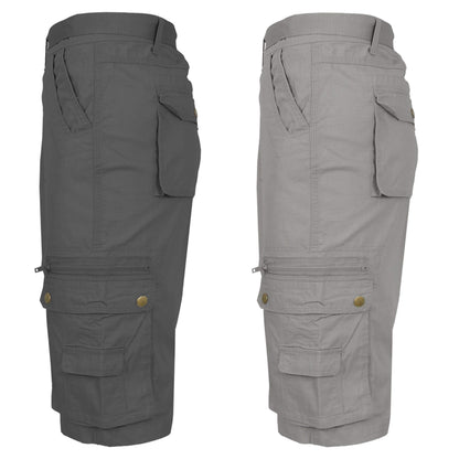 2-Pack: Men's Tactical Extended Size Cotton Cargo Utility Belted Shorts