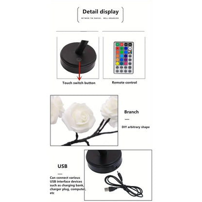 24 LED RGB 16 Colors Rose Tree Night Light Battery And USB Plug Operated Rose Flower Fairy Lights Remote Control