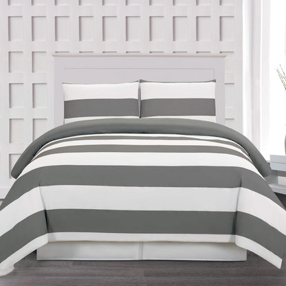 3-Piece: Cabana Stripe Reversible Hypoallergenic Duvet Set
