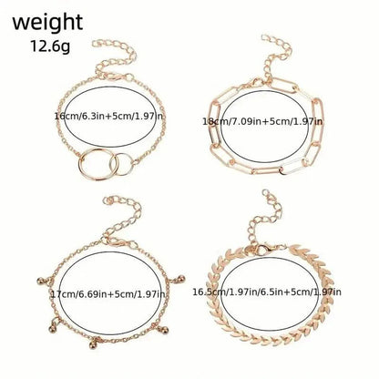 4-Pieces: Vintage Leaf Pendant Hand Chain Bracelet Set For Women