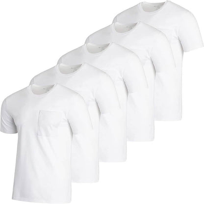 5-Pack: Men's Cotton Crew Neck Pocket T-Shirts