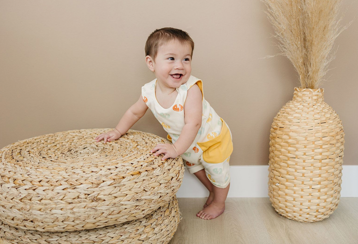 GOTS Certified Organic Cotton Sleeveless Romper - Smiley Bolts