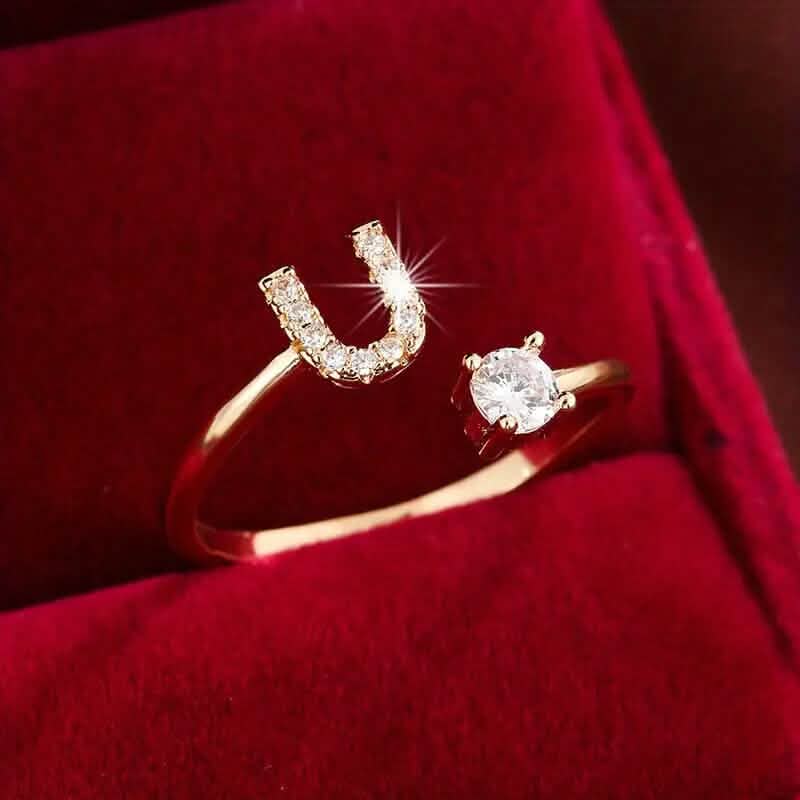 Adjustable Copper Initial Ring with Four-Claw Round Zirconia