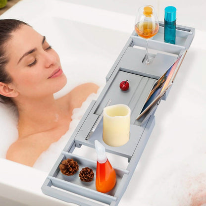 Crafted Bamboo Bath Tray Table Extendable Reading Rack