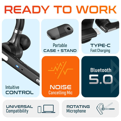 Delton 90X Wireless Bluetooth Headset with Noise Cancelling Mic and Charging Case