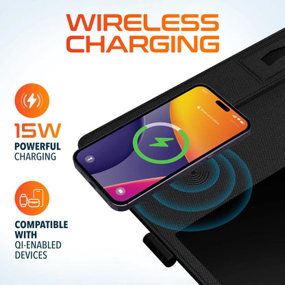Delton D101 Wireless Charging Mouse Pad with Foldable Phone Stand & Writing Pad, Non-Slip Desk Mouse Mat 15W Wireless Charging Pad Qi Enabled Devices