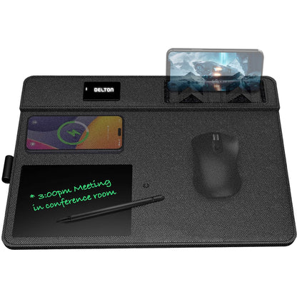 Delton D101 Wireless Charging Mouse Pad with Foldable Phone Stand & Writing Pad, Non-Slip Desk Mouse Mat 15W Wireless Charging Pad Qi Enabled Devices