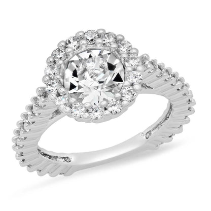 Ladies 18K White Gold Plated Brass Engagement Ring Adorned with Swarovski Crystals