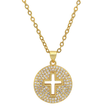 Ladies 18k White Gold/Gold Plated Brass Simulated Diamonds Round Cross Pendant