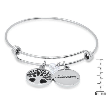 Ladies Stainless Steel The Love of Family, Tree of Life and Heart Shape Swarovski Crystal Bangle