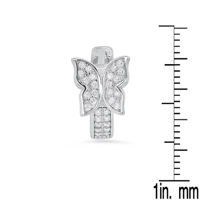 Ladies Sterling Silver and Simulated Diamonds Butterfly Huggie Earrings