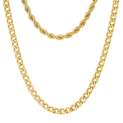 Men's Cuban and Rope Chain Double Row Necklace