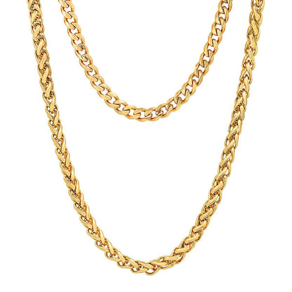 Men's Cuban and Wheat Chain Double Row Necklace