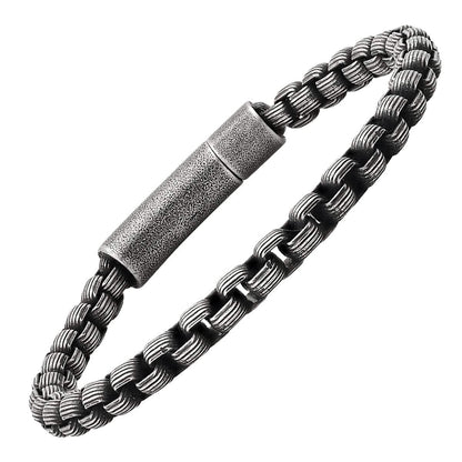 Men's Oxidized Stainless Steel Round Box Chain Bracelet
