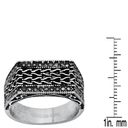 Men's Stainless Steel Simulated Black Diamonds Rectangle Ring