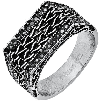 Men's Stainless Steel Simulated Black Diamonds Rectangle Ring
