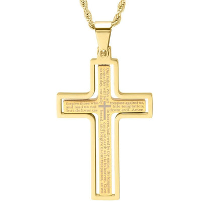Men's Stainless Steel The Lord's Prayer Rotating Cross Pendant Necklace