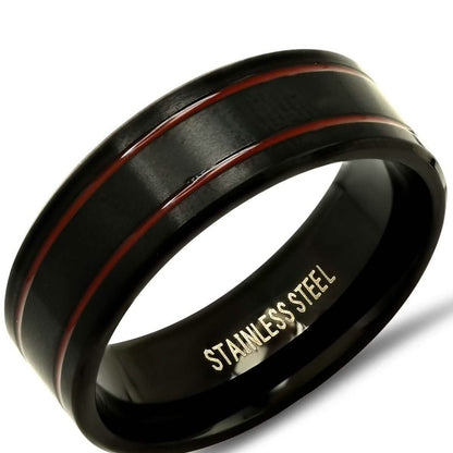 Men's Two-Tone Black and Red IP Stainless Steel Ring