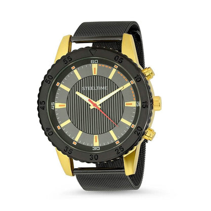 Men's Two Tone Black IP and 18k Gold Watch with 18k Gold Box Chain Bracelet