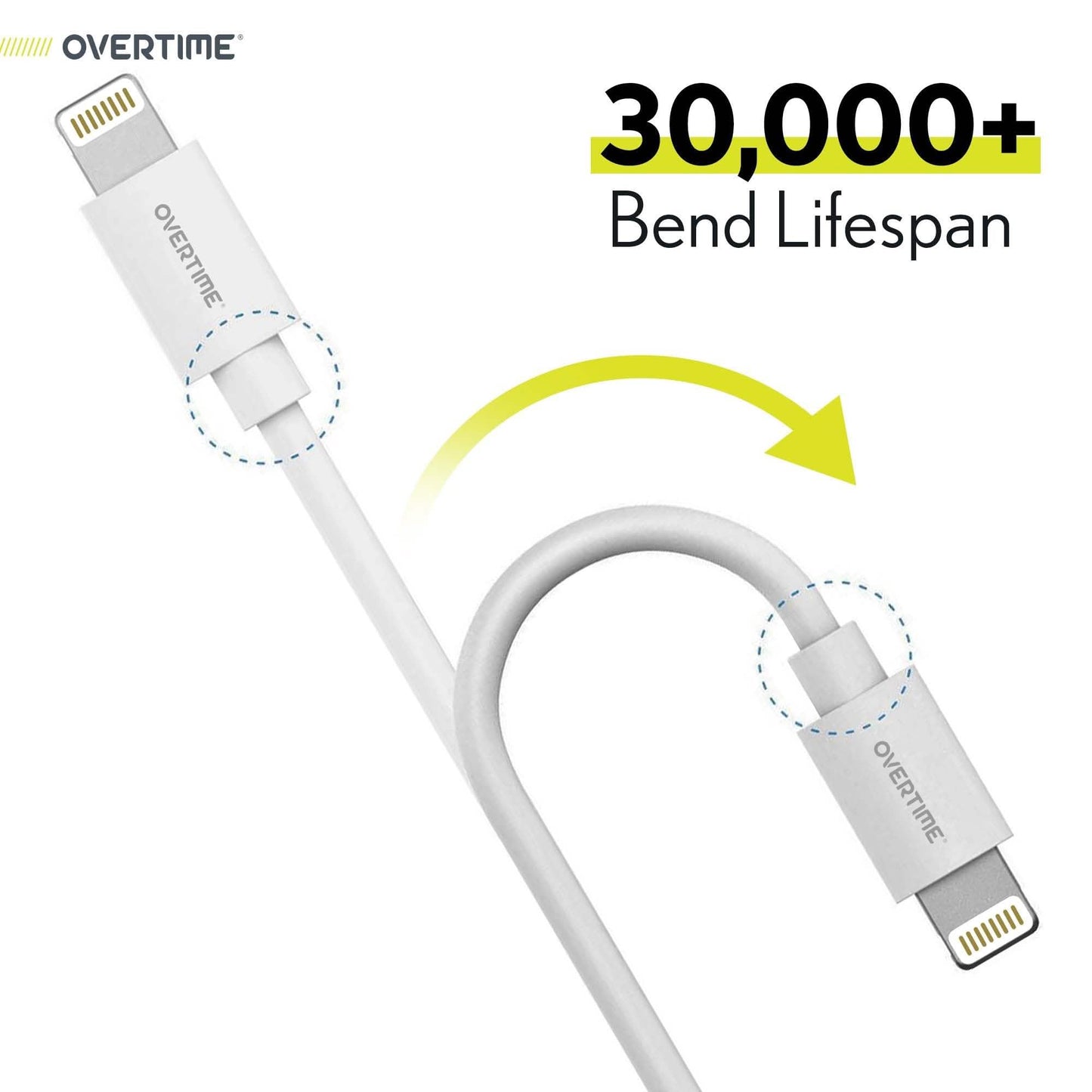Overtime Apple MFi Certified Lightning Cable 10ft with Dual USB Wall Charger Adapter