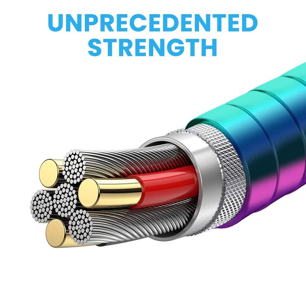 Polaroid USB Type-C Cable 5Ft | USB C Spiral Metal Cable with Aluminum Housing for Android Devices - Iridescent