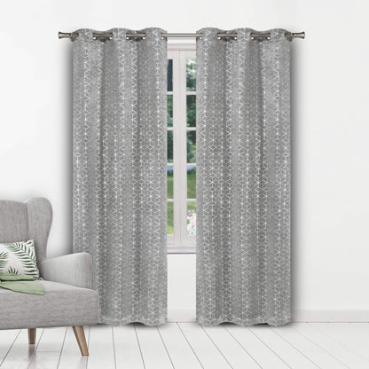 Set of 2: Geometric Print Blackout Grommet Curtain Pair Panel