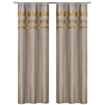 Set of 2: Velvet Metallic Stripe Border Blackout Window Curtain Pair Panel