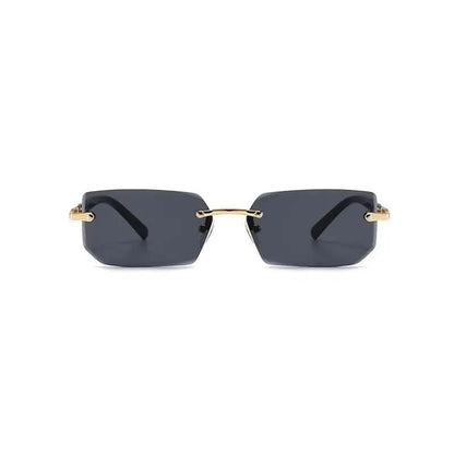 Square Rimless Vintage Sunglasses Stylish Design Golden Frame Black Hip Hop Sunglasses