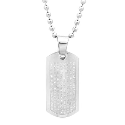 Stainless Steel Our Father Prayer Leather Bracelet and Dog Tag Pendant