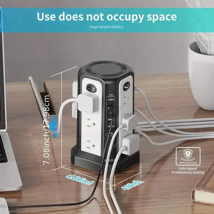 Surge Protector Tower 1800J with 4 USB A Ports, USB C (PD18W) Port, 12 AC Outlets and 10FT Cord