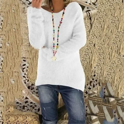 Women's Fashion Autumn and Winter Long Sleeve Knitted Sweaters Solid Color Warm Pullover Tops