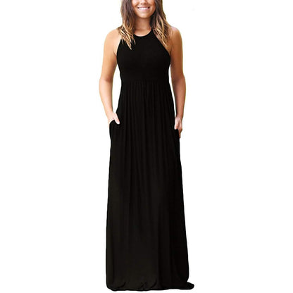 Women's Fashion Summer Sleeveless Racerback Loose Plain Maxi Dresses