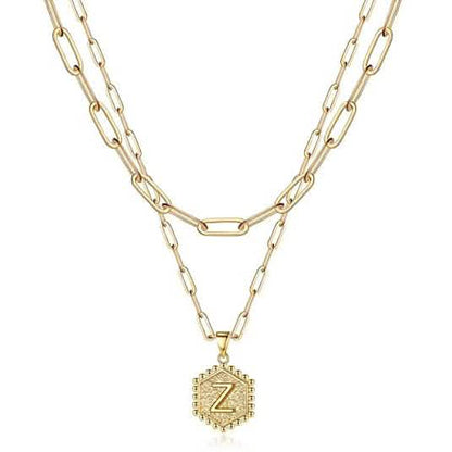 Women's Layered Initial Necklace Letter Pendant