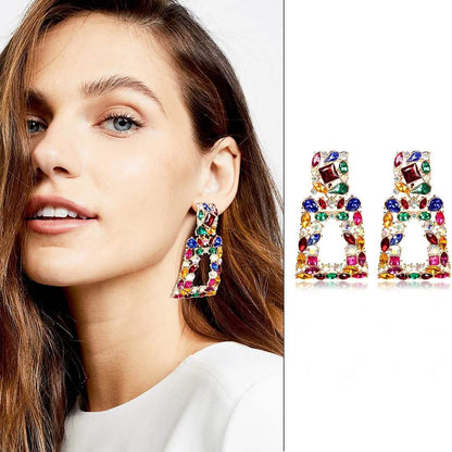 Women's Rhinestone Rectangle Drop Earrings